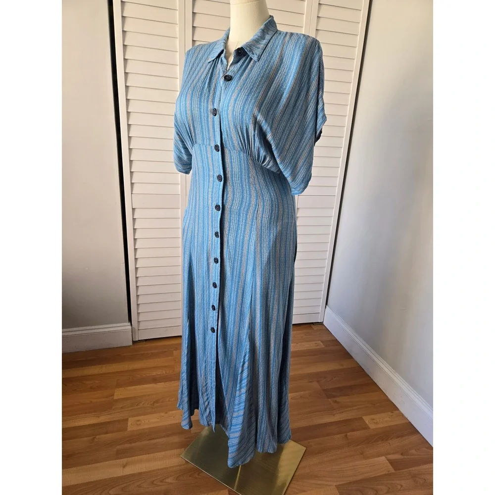 Free People Rowan Blue Stripe Dolman Maxi Dress M Boho Coastal Resort Travel